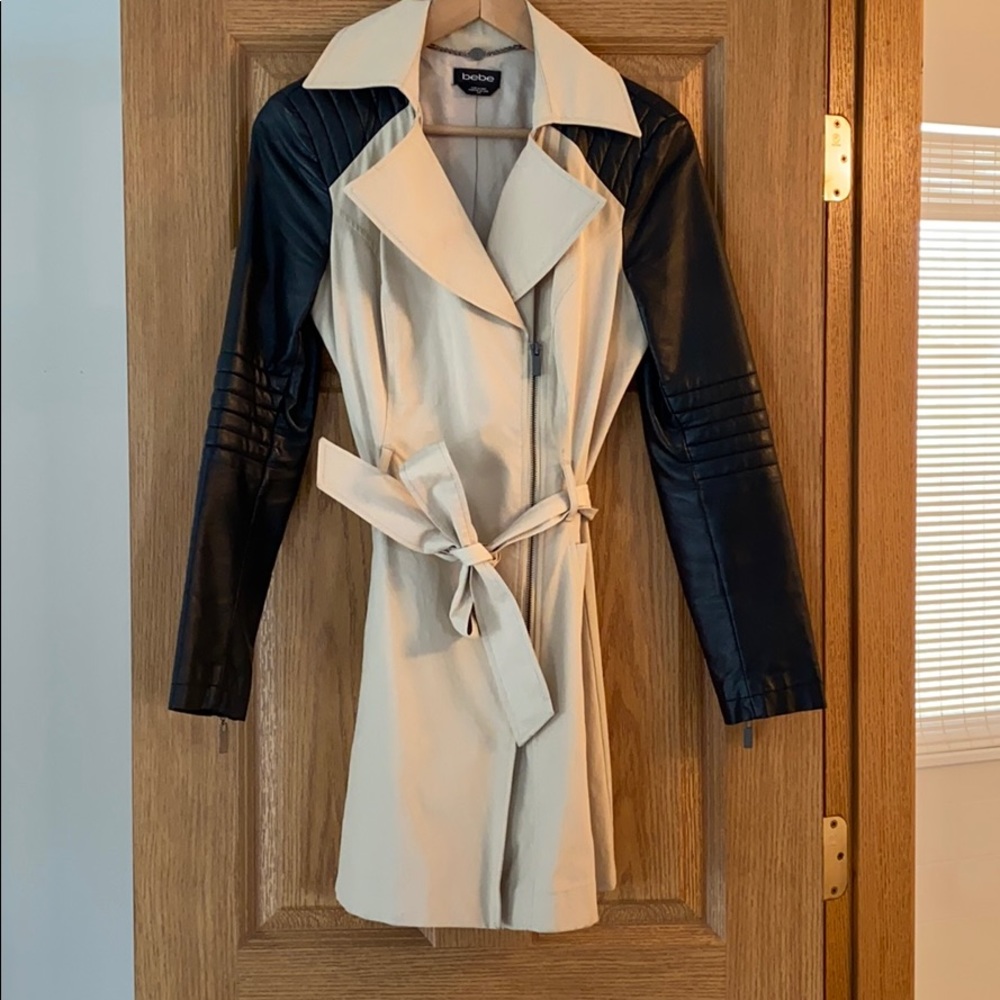 Classic Trench Coat with Leather Sleeves
